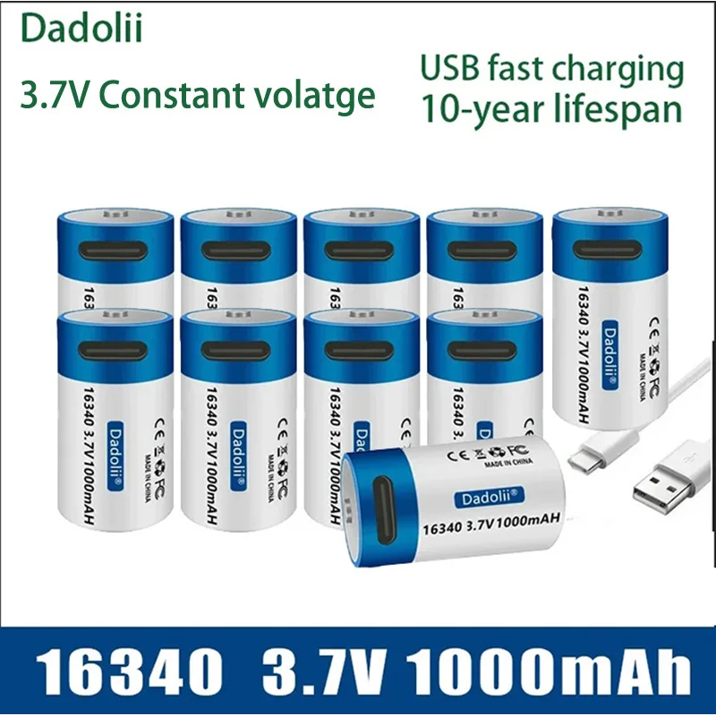 Cr123A Lithium Battery 3.7V 1000Mah Large Capacity Usb-C Fast Charge Rechargeable Battery Suitable for Cameras/Flight Safe