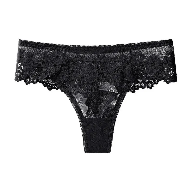 Tanga de encaje transparente para mujer, ropa interior Sexy de talla grande, 4 piezas, europea y americana