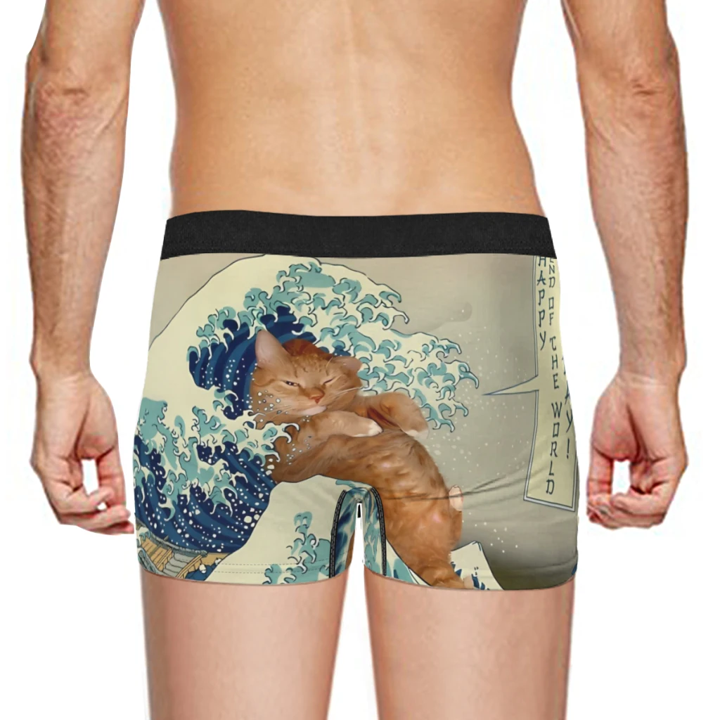 Cat Meme Funny Katsushika Hokusai Underpants Homme Panties Male Underwear VentilateShorts Boxer Briefs