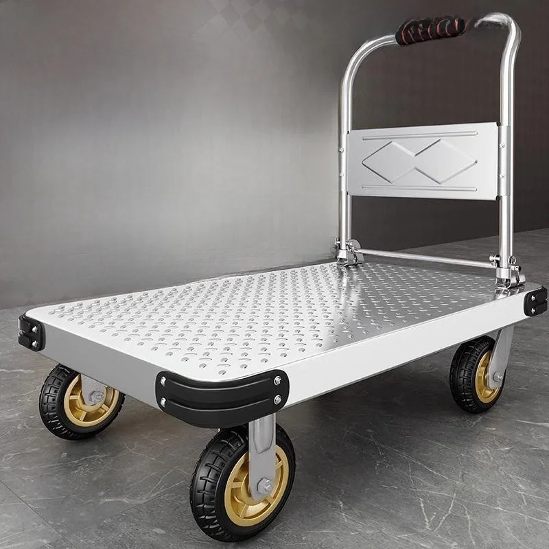 

Thickened Steel Plate Hand-Pulled Cargo Cart Portable Shopping Cart Retractable Handle Stainless Steel Body for Vegetable Buying