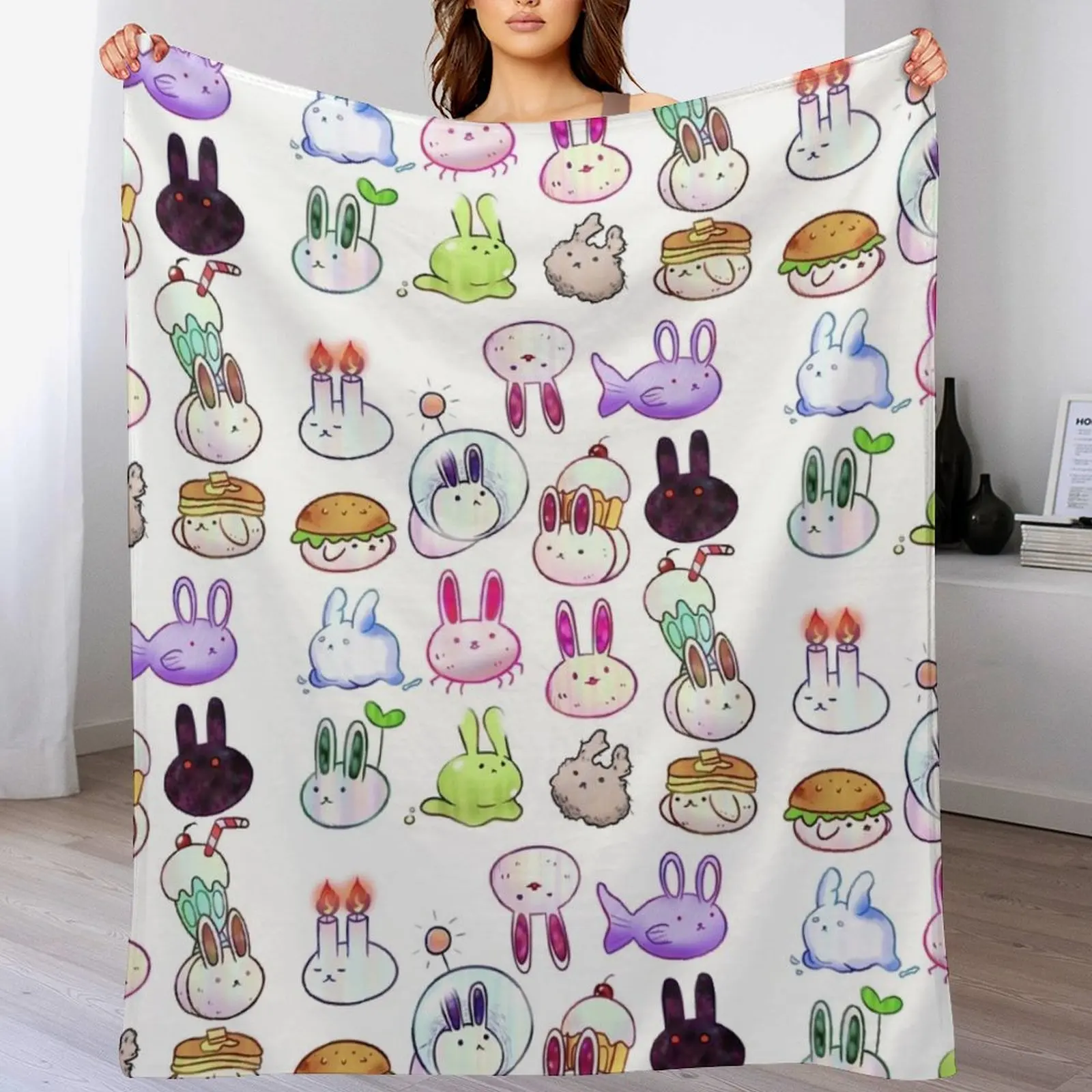 

OMORI Bunnies Throw Blanket Shaggy Furry Soft Blanket for Bedroom Living Room