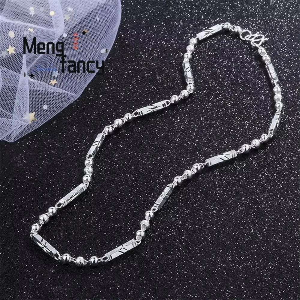 

Trend Three-bead Hexagonal Cylinder Personality Simple Thick Silver Chain Necklace Exquisite High-grade Luxury Quality Jewelry