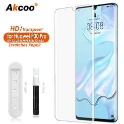 Akcoo P30 Pro Gehard Glas UV volledige lijm voor Huawei P30 Pro screenprotector screenenguard Glasfilm met Oleofobe Coating