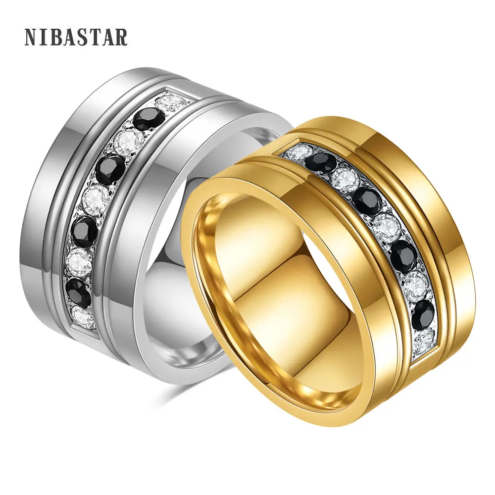 Fashion Design Stainless Steel Rhinestone Cz Wedding Gold-Color Top Rings for women