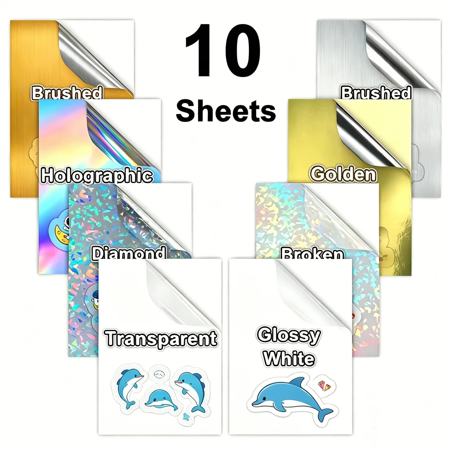 10-folhas-de-papel-adesivo-holografico-a4-autoadesivo-a-prova-d'agua-arco-iris-brilhante-fosco-para-impressora-jato-de-tinta