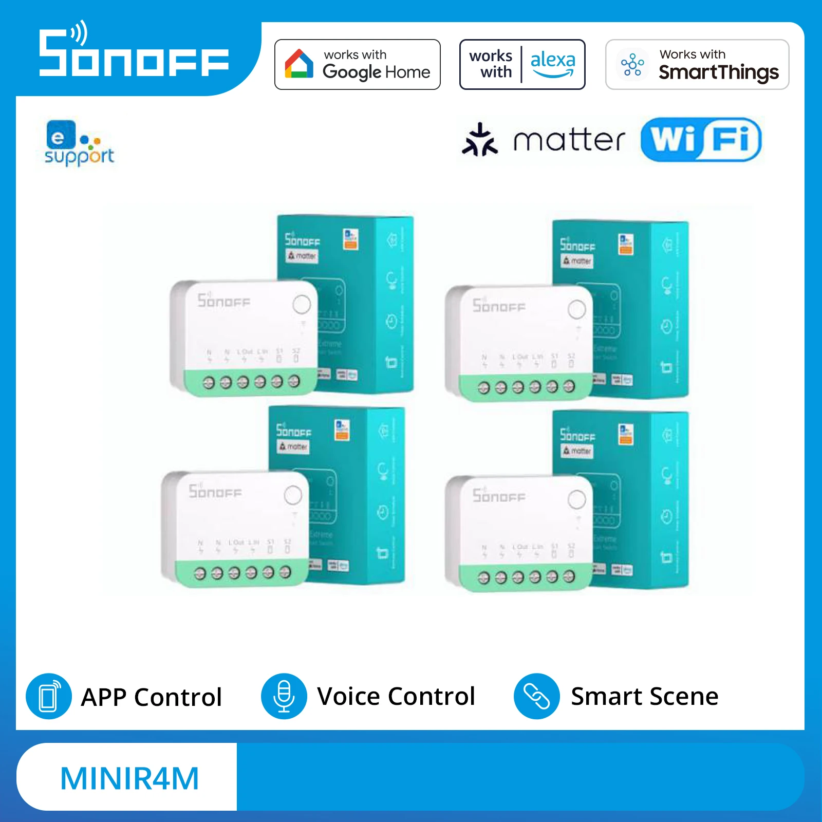 

SONOFF MiniR4M Matter WiFi Умный домашний выключатель света Extreme Matter Smart Switch Breaker Реле Работа с Alexa Google Home Homekit