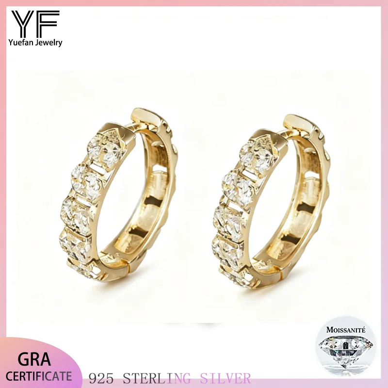 

S925 Moissanite women's ear studs plated with 18K gold D color VVS-certified fine jewelry for engagement, wedding and Christmas