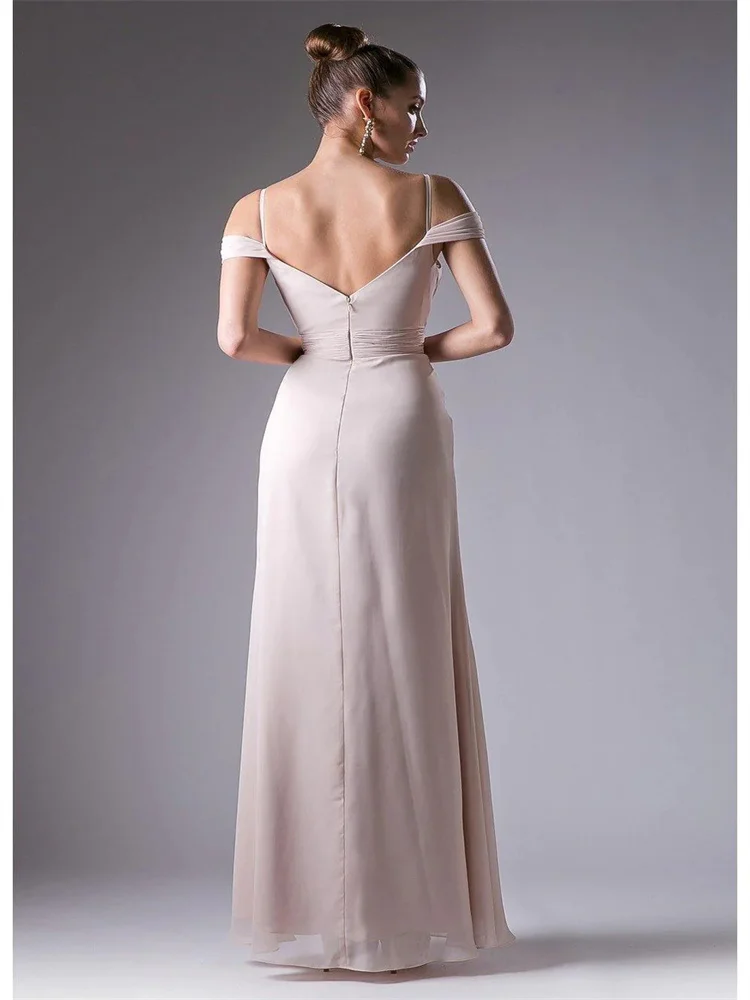 Hot Selling Sweetheart Neckline Off Shoulder Sleeves Chiffon Bridesmaid Dress Elegant Open Back Zipper Gowns For Wedding Guests