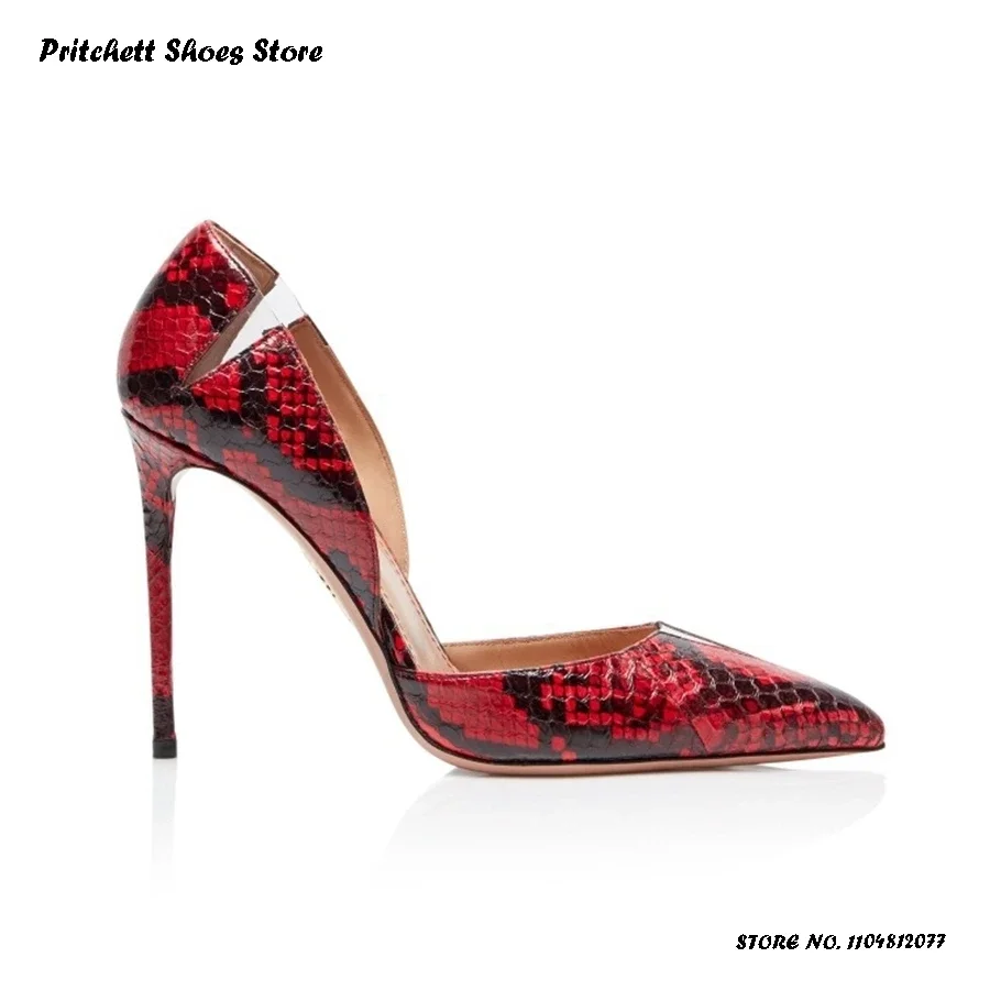 

Sexy Red Python Pattern Women's Pumps Spring Autumn Banquet Prom Evening Shoes Office Ladies Shallow Pull On Leather Stilettos