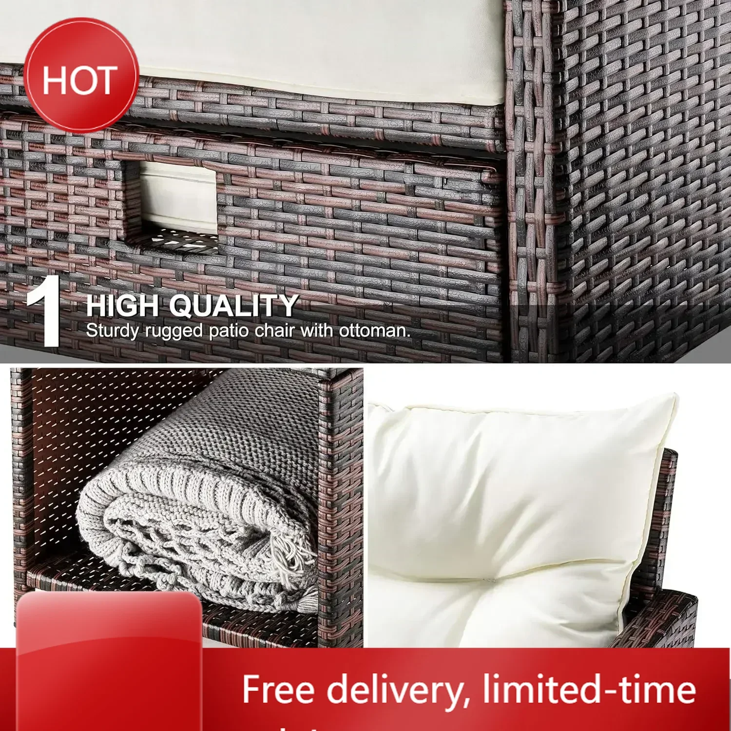 

Ограниченное по времени предложение [XMSJ] – Комплект из 5 предметов: плетеная мебель для патио, уличные стулья с пуфиками и журнальным столиком для зоны отдыха у бассейна