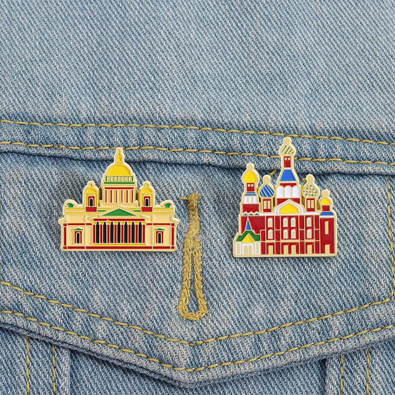 Cartoon landmark buildings house-shaped alloy badges, clothes bags hats decorations accessories pins, gifts for friends