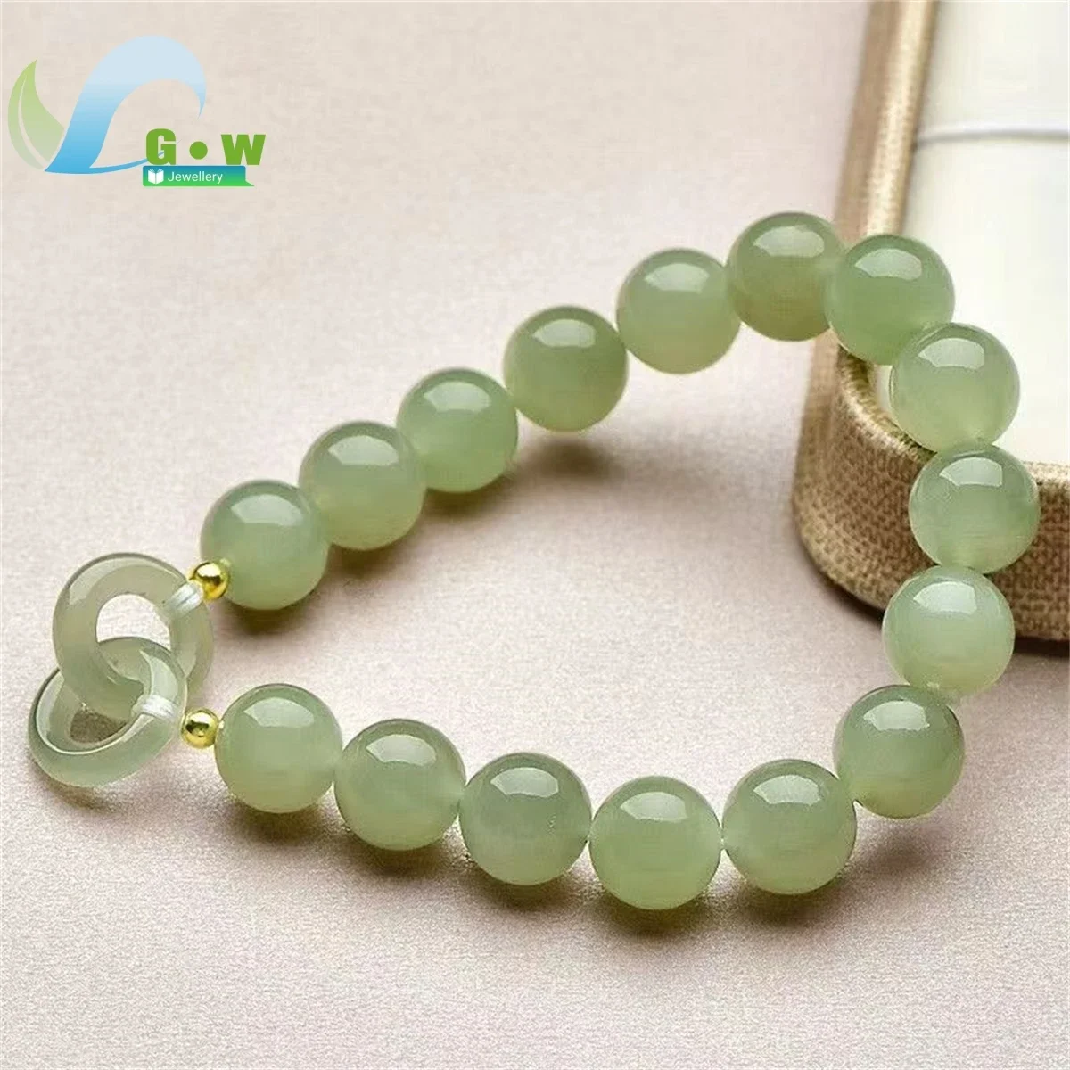 Natural Hetian Jade High Ice Clear Water Double Ring Interlocking Beaded Bracelet Female Safety Buckle Friend Gift Jewelry Charm