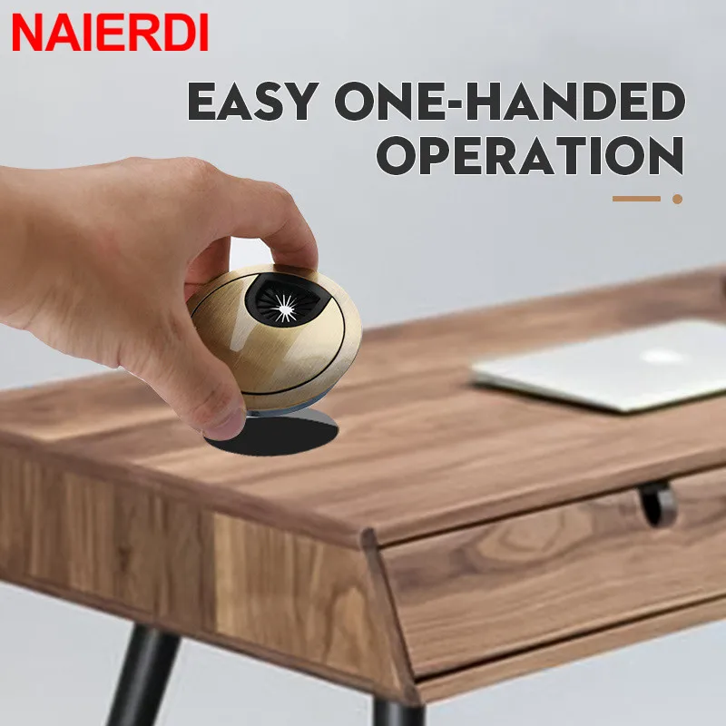 NAIERDI 50/53/60/80mm Cable Hole Cover Zinc Alloy Round Table Wire Hole Covers Outlet Port Computer Desk Grommet Line Holder image 3