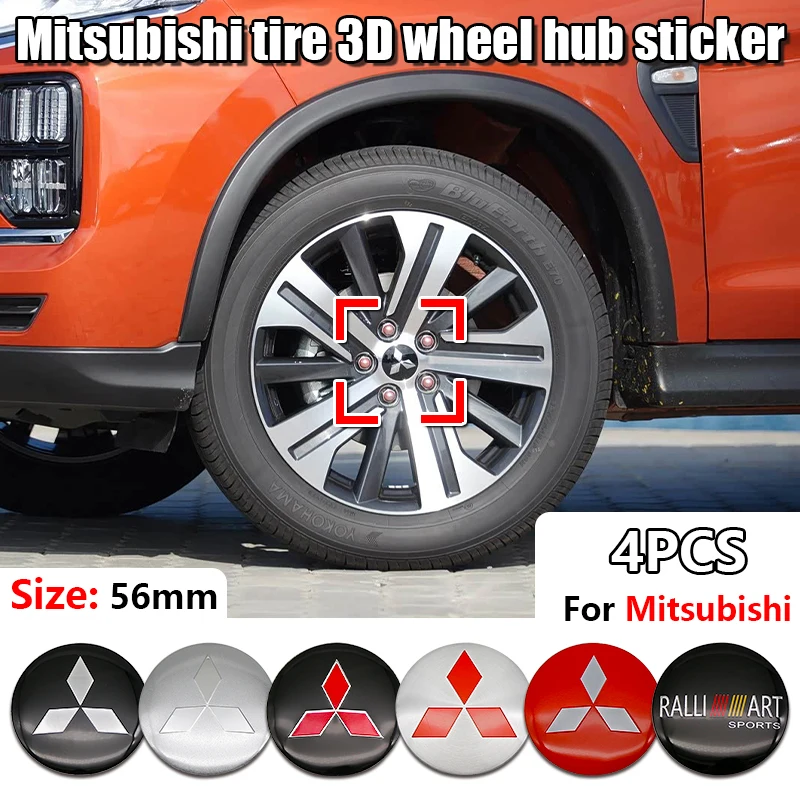 

4Pcs Car Wheel Center Hub Cap Rim Cover Stickers Accessories For Mitsubishi Outlander Xl Ralliart Mirage L200 Galant Space Star