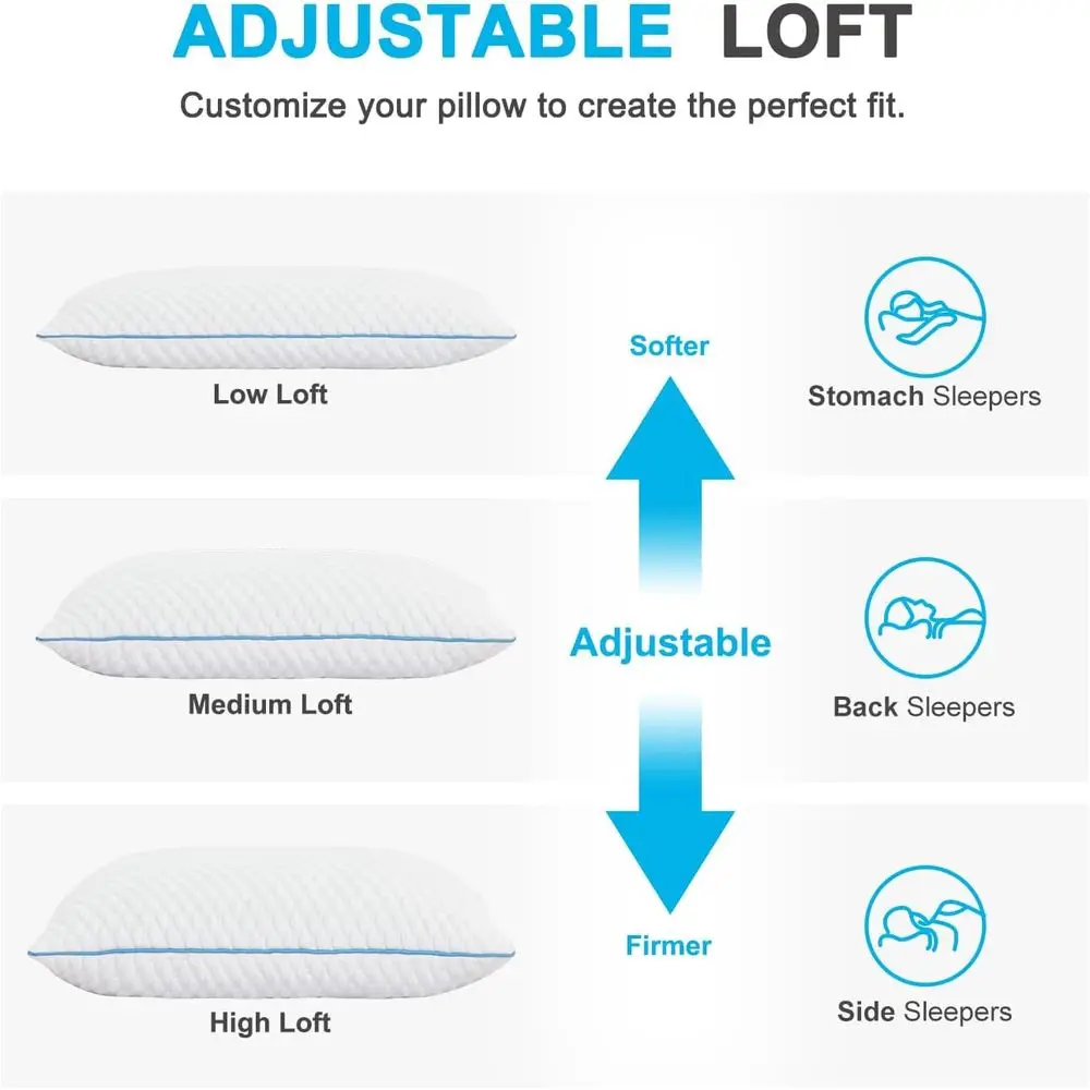 طقم وسائد تبريد بحجم كوين - 4 عبوات من إسفنج الذاكرة، مثالي لنائمة الجانب والظهر والمعدة #4
