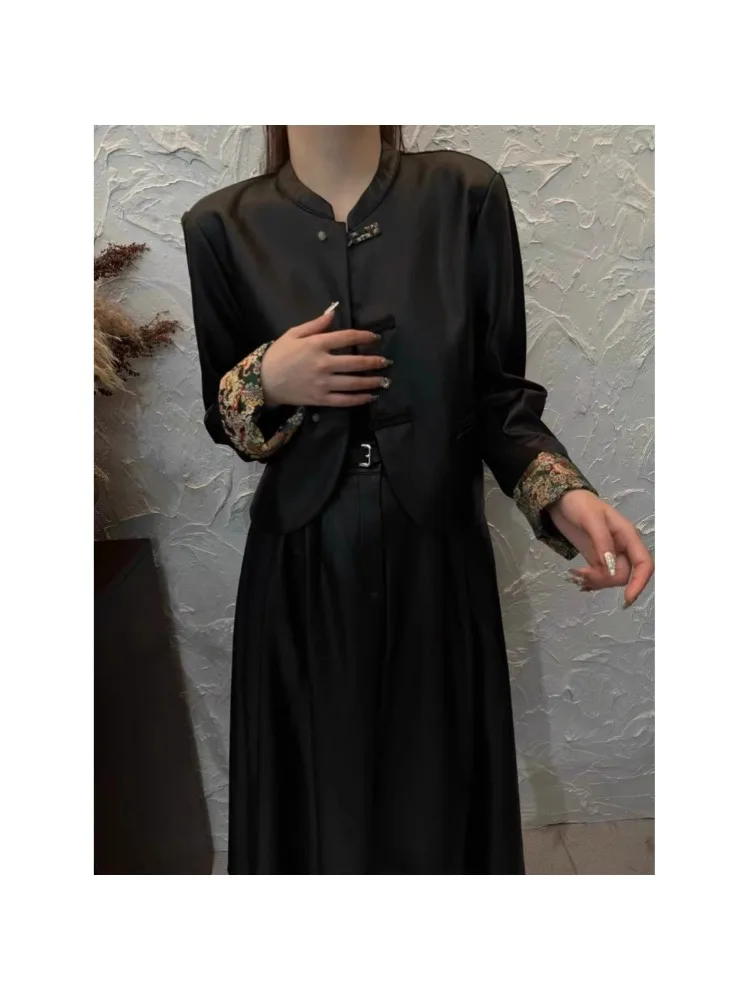 

Новая стильная кожаная куртка в китайском стиле для женщин 2024, весенне-осенний укороченный повседневный топ с пряжкой, модный из натуральной кожи