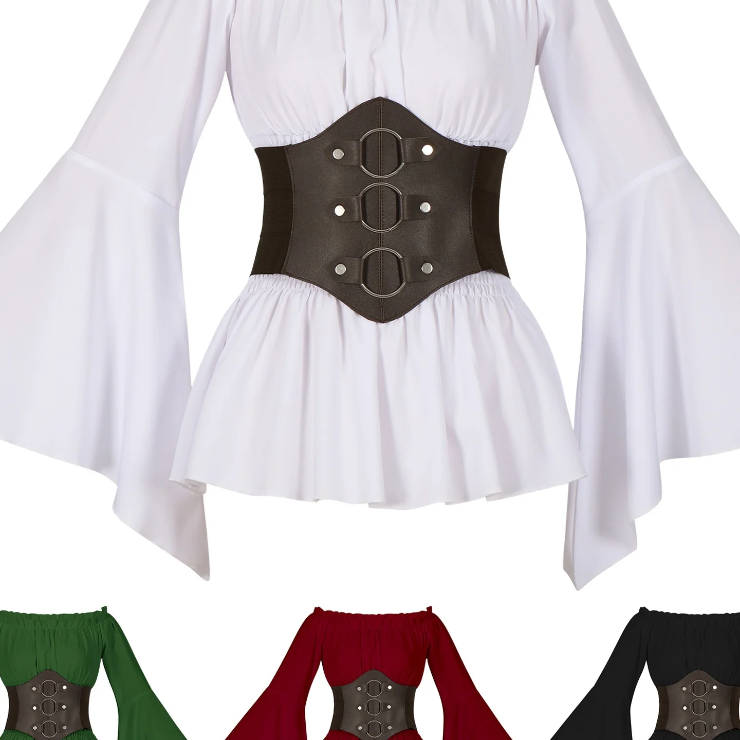 loween Medievale Rinascimentale Lungo Sve irt Vita Cinched Pirata Top Abbigliamento da Spettacolo Teatrale da Donna Mento Tradizionale...