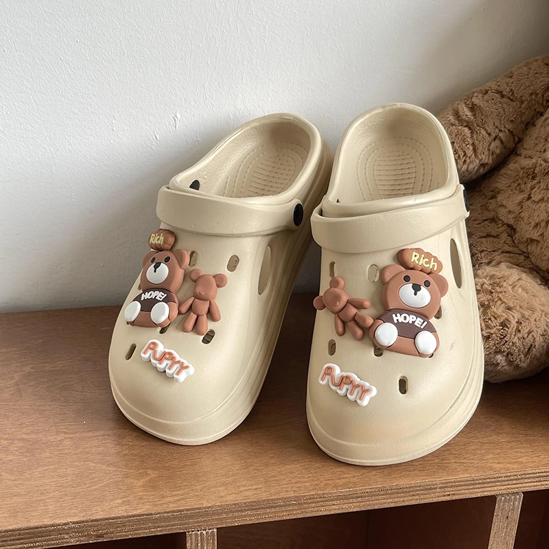 

Летние тапочки на платформе, женские домашние туфли на плоской подошве, дизайнерская обувь с милыми героями мультфильмов, модные женские домашние и уличные пляжные повседневные сандалии
