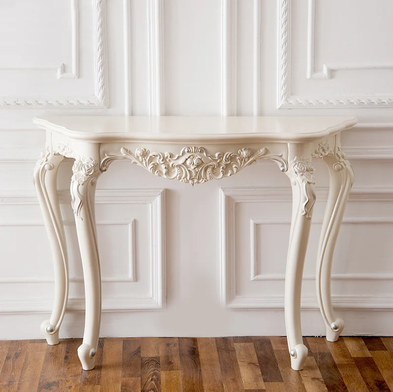 Antique Gold Silver Stroke Luxury Wall Wood Carved Console Table