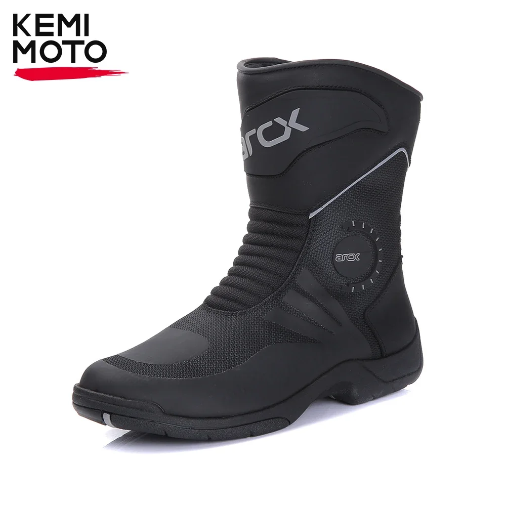 

Motocross Racing Men Shoes Motorcycle Boots Motorbike Off-road Mid-Calf Boot Protective Touring Waterproof Leather Black Durable