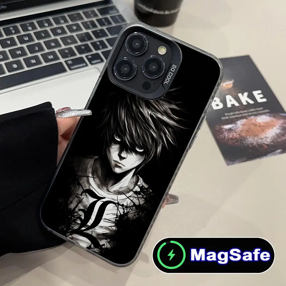 Death note l lawliet caso de telefone móvel para iphone 16 15 14 13 12 11 pro max plus magsafe translúcido cor capa luxo bonito