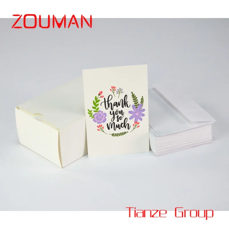 Custom , High Quality Custom Luxury Colour Printed Thank You Greeting Cards With Logo And Envelope For Wedding Birthday