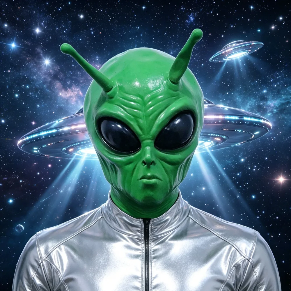 Lifelike Antenna Alien Mask Green Skin Large Eyeball ET Creature Head Mask for Halloween Carnival Masquerade Haunted House Party