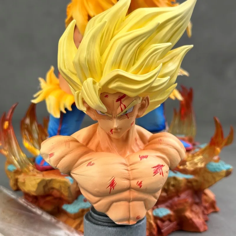 35 centimetri Dragon Ball Unlimited Primo Super Songoku Doppia Testa Intaglio Super Saiyan Anime Modello Fatto A Mano Statua Ornamento Giocattolo Regalo