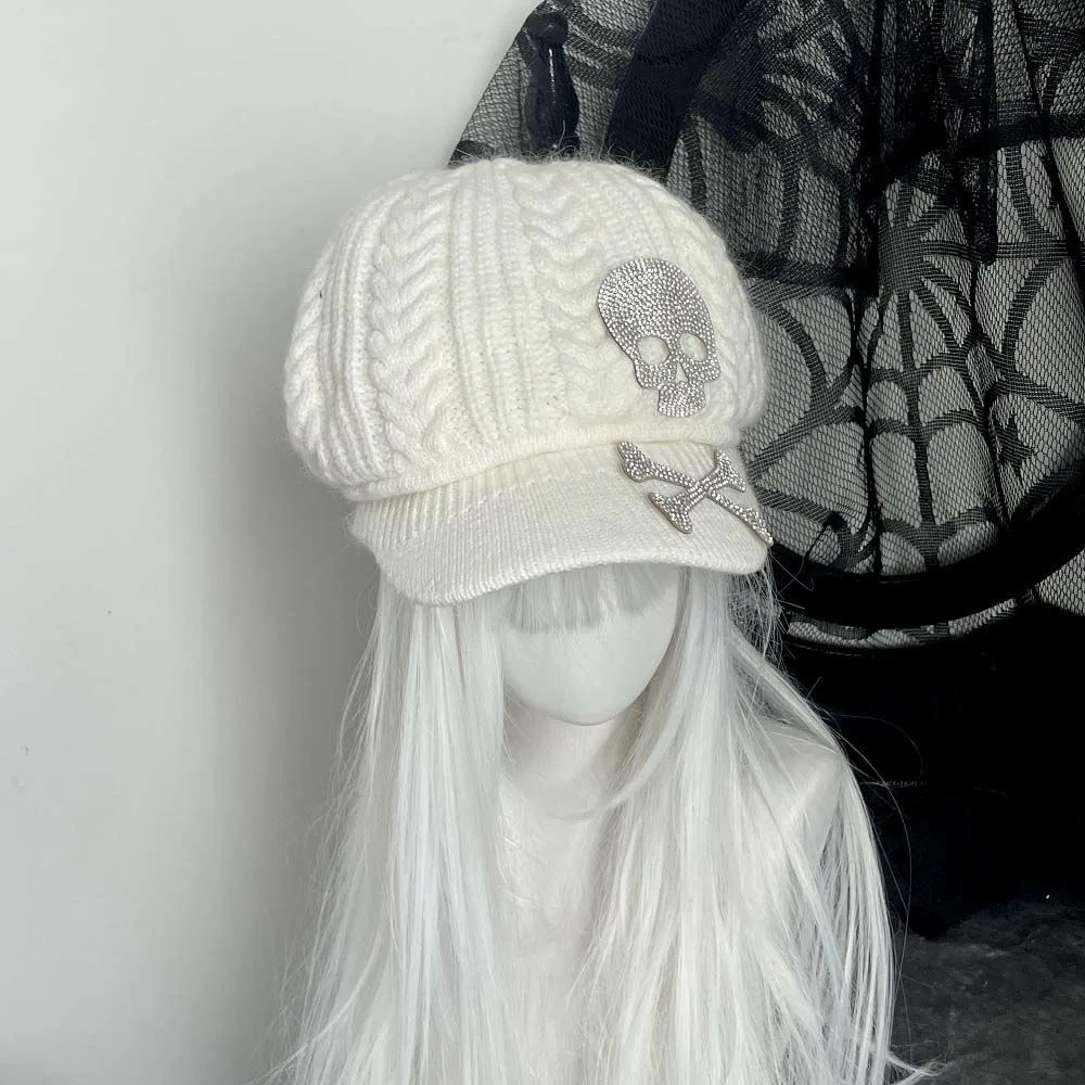 Subcultuur Baret Harajuku Y2k Meisje vrouwen Gothic Lolita Goth Bone Skull Punk Cap Y2K Schedel Breien Hoed Cool Girl hoofdtooi