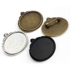 New Fashion  5pcs 30x40mm Inner Size Antique Silver Plated and Bronze and Black Pin Brooch Pierced Style Base Setting Pendant