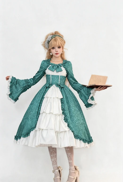 S-5XL Elegantes mittelalterliches Retro-Gothic-Hof-Lolita-Kleid, Ballkleid, quadratischer Ausschnitt, taillierte Passform, Schleife, Damen-Kostüm, Vestido-Kleid – Detail 13