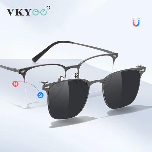 Imagen 2 del producto VICKY, nuevo diseño geométrico, chanclas magnéticas polarizadas, gafas de sol para hombre, gafas de lectura para miopía, prescripción personalizable
