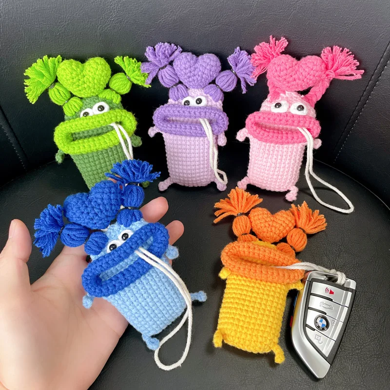 1pcs Funny Sausage Mouth Doll Crochet Keychains Handmaking Knitting Car Keys Holder Creative Storage Bag Keyrings Pendant Gift