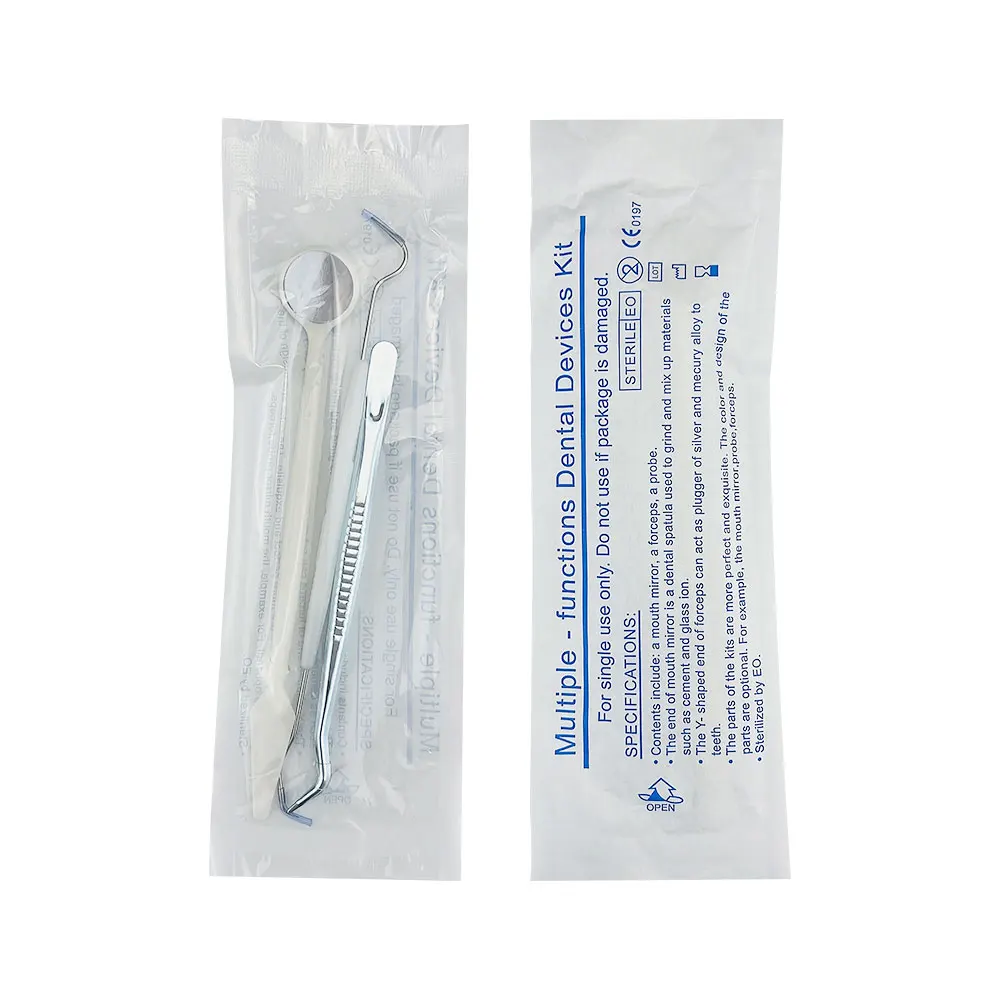 10 bags Dental Tool Kit Stainless Steel Examination Instrument Disposable Mouth Mirror Probe Hook Pick Tweezer Set Oral Care