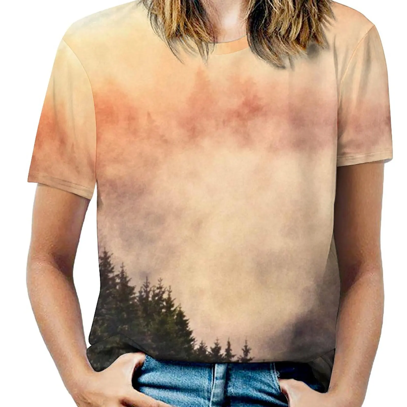 In My Other World Woman'S T-Shirt Spring And Summer Printed T Shirts Crew Neck Pullover Top Color Landscape Sunset Mood Forest