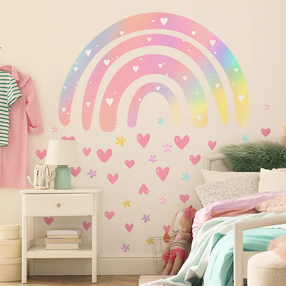 Colorful Rainbow Love Stars Wall Sticker For Kids Baby Room Background Mural Bedroom Home Decoration Removable Cartoon Decals