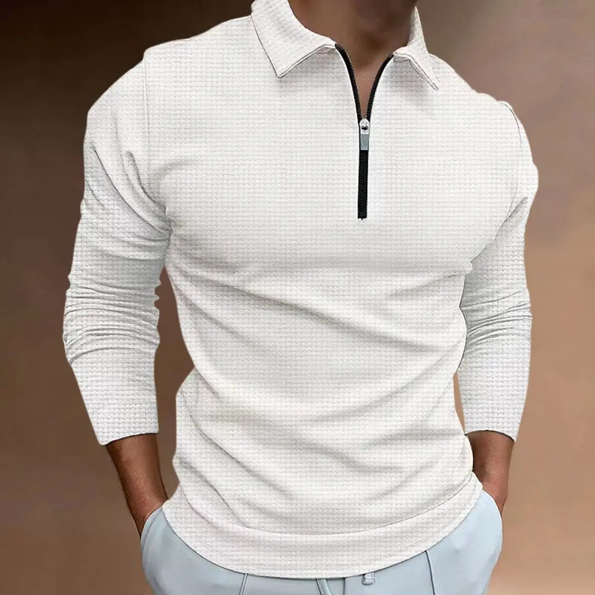 Autumn New Plaid Zipper Long Sleeved Polo Shirt for Men's Comfortable T-shirt Top