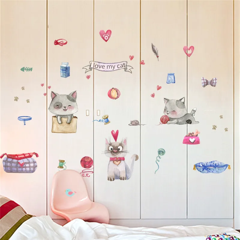 Naughty Cat Wall Sticker For Kids Room Home Decoration Cartoon Kitten Pet Animal Mural Art Diy Pvc Decal Poster