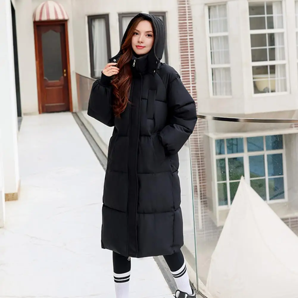 Long Puffer Jacket for Women Thicken Warm Quilted Hooded Coat Zip Up Full Length Down Coat Snow Outercoat Korean Winter Jacket
