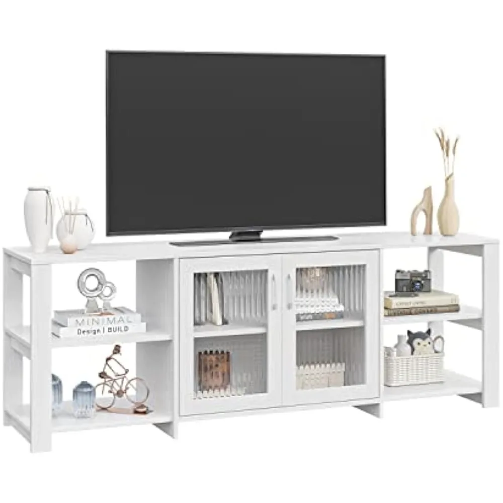 

2 Doors TV Stand Television Stands Cabinet 4 Open Cubby Storage for Living Room for TVs up