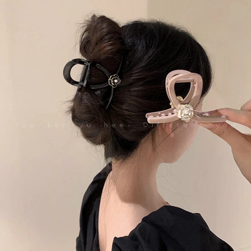 Camellia Enamel Hair Clip - Back-of-the-Head Half-Up Claw Clip for Fine Hair, New Acrylic Design.