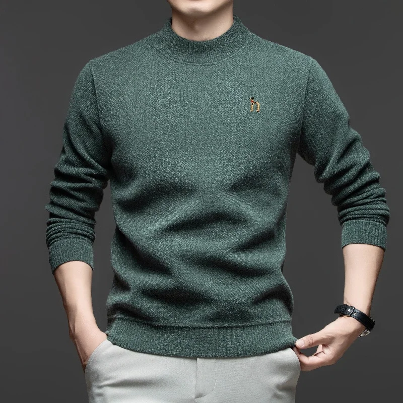 

Luxury brand men's classic dog embroidered round neck knitted sweater autumn winter new velvet hot selling warm pullover sweater
