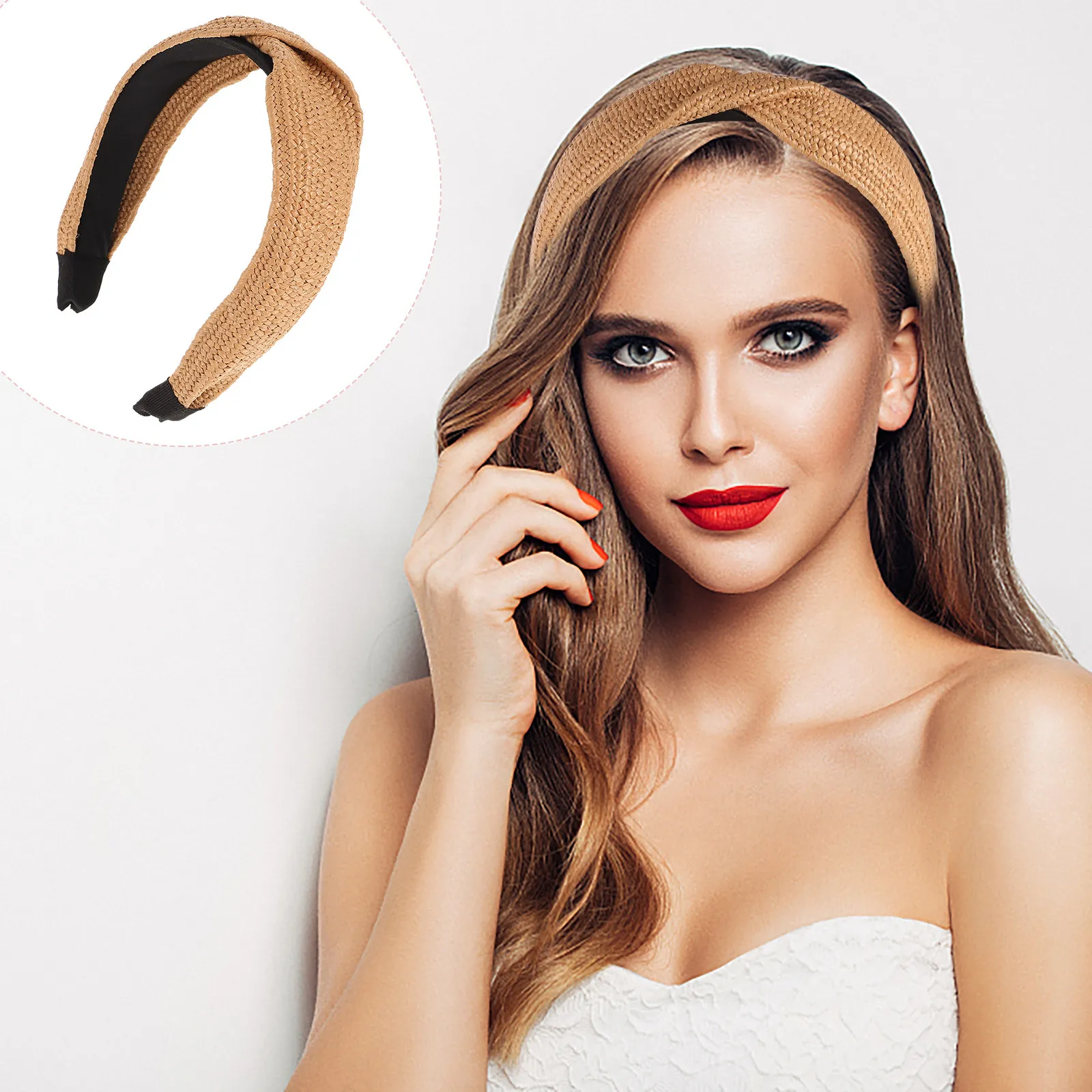 

Stylish Straw Woven Headband Knotted Hair Bands Simple Cross Style Durable Accessories for Women Party Woven Headband