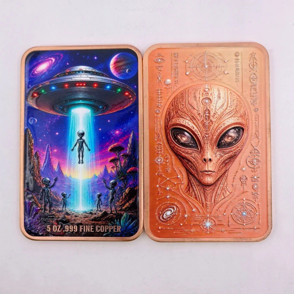 6 Types 5 OZ .999 Fine Copper Bar UFO Alien Extraterrestrial Cosmic Outer Space Rectangular Metal Bar Collectible Souvenir Gift