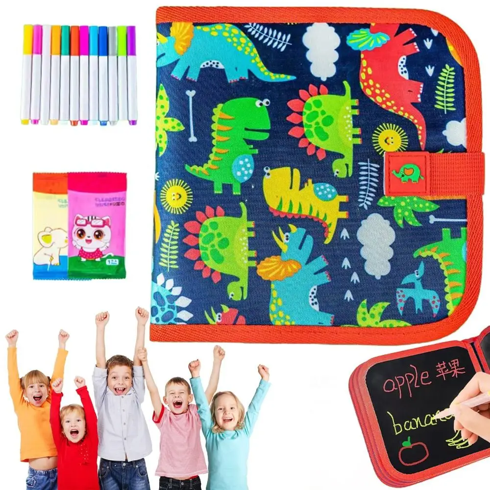 6-stronicowy zestaw do rysowania, ścierania, edukacyjny, z tablicą suchościeralną, do kolorowania, wielokrotnego użytku, książeczka do malowania Montessori dla chłopców i dziewczynek