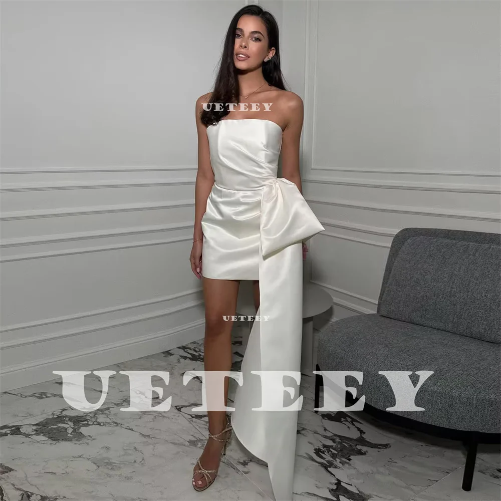 UETEEY personalizado Simple sin tirantes sin mangas plisado satén vaina Mini vestido de novia con cordones en la espalda por encima de la rodilla vestido de novia