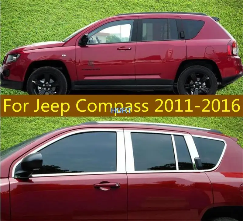 For Jeep Compass 2011 2012 2013 2014 2015 2016 Car Sticker Stainless steel Garnish Pillar Window Middle Strip Trim Frame Hoods