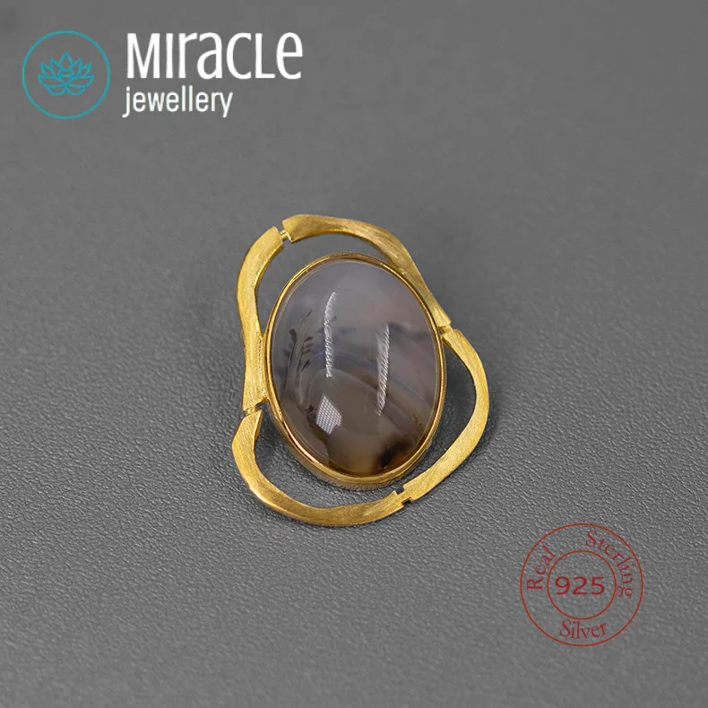 Miracle Sterling Silver 925 Dusty Memories Niche Design High-End Minimalist Geometric Landscape Agate Brooch For Gift