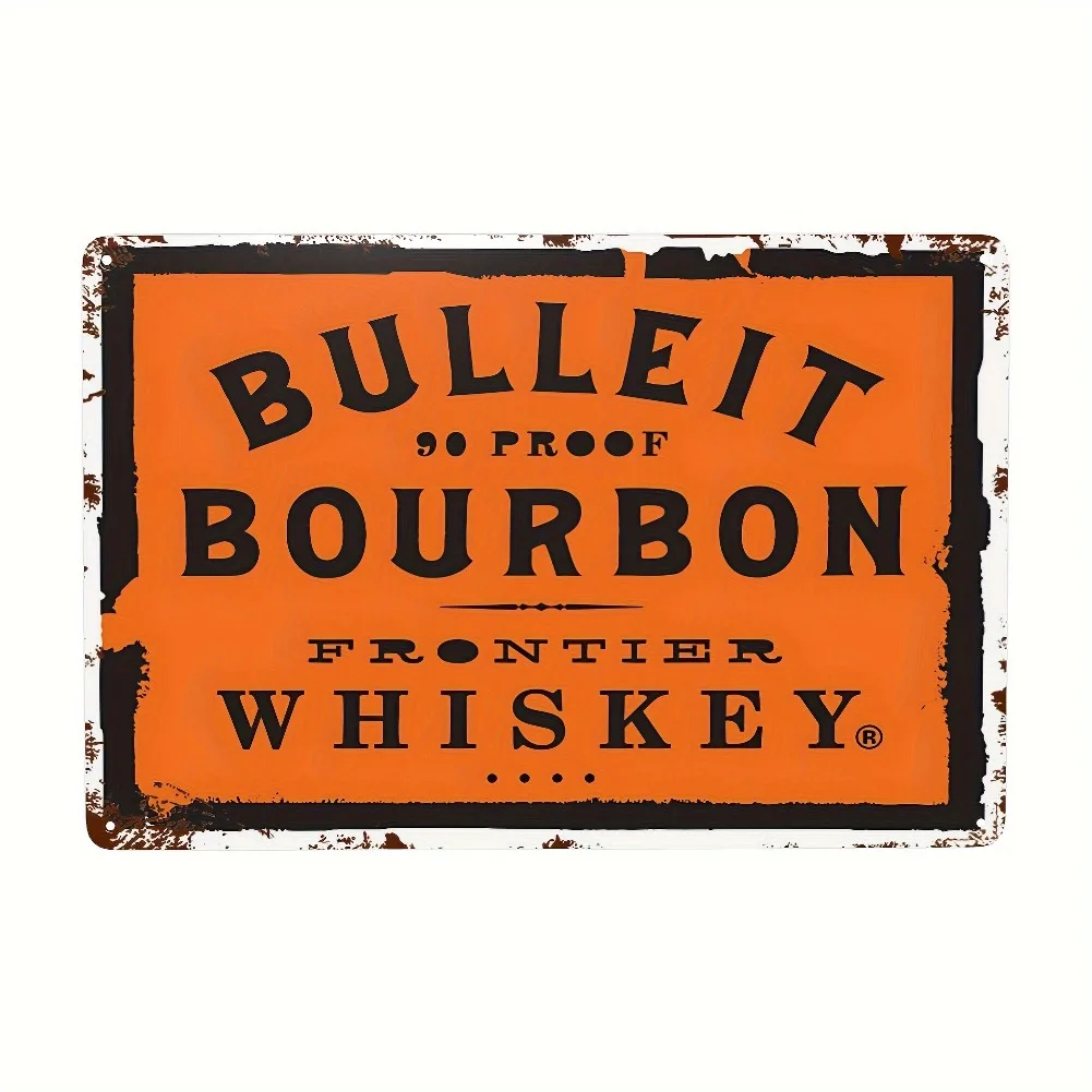1 pieza Letrero Metálico Vintage Bulleit Bourbon, 7.9"x11.9" Decoración de Pared de Hierro para Bar, Pub, Cafetería, Hogar, Garaje - Pre-perforado