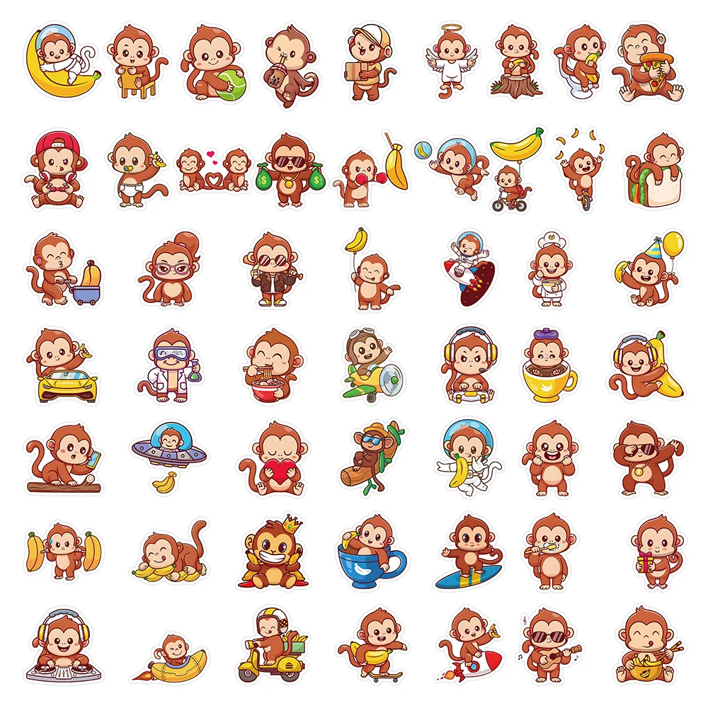 50 قطعة ملصقات القرد لطيف الحيوان الكرتون Stciekrs الكتابة على الجدران DIY بها بنفسك سجل القصاصات الأمتعة المحمول الهاتف سيارة الدراجة الشارات الاطفال اللعب الهدايا #4